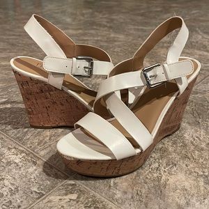 Franco Sarto White & Brown Wedge Sandals Size 8